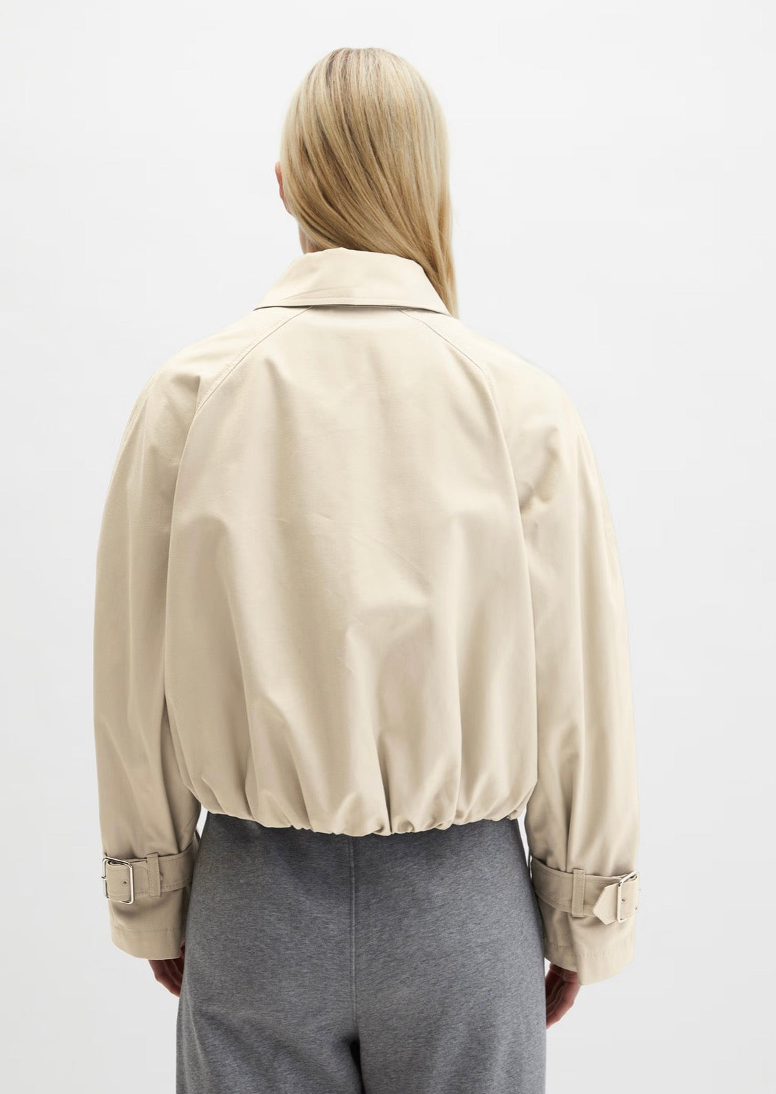 The Linen Beige Bomber Style Trench