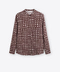 The Brown Print Silk Mandarin Collar Blouse