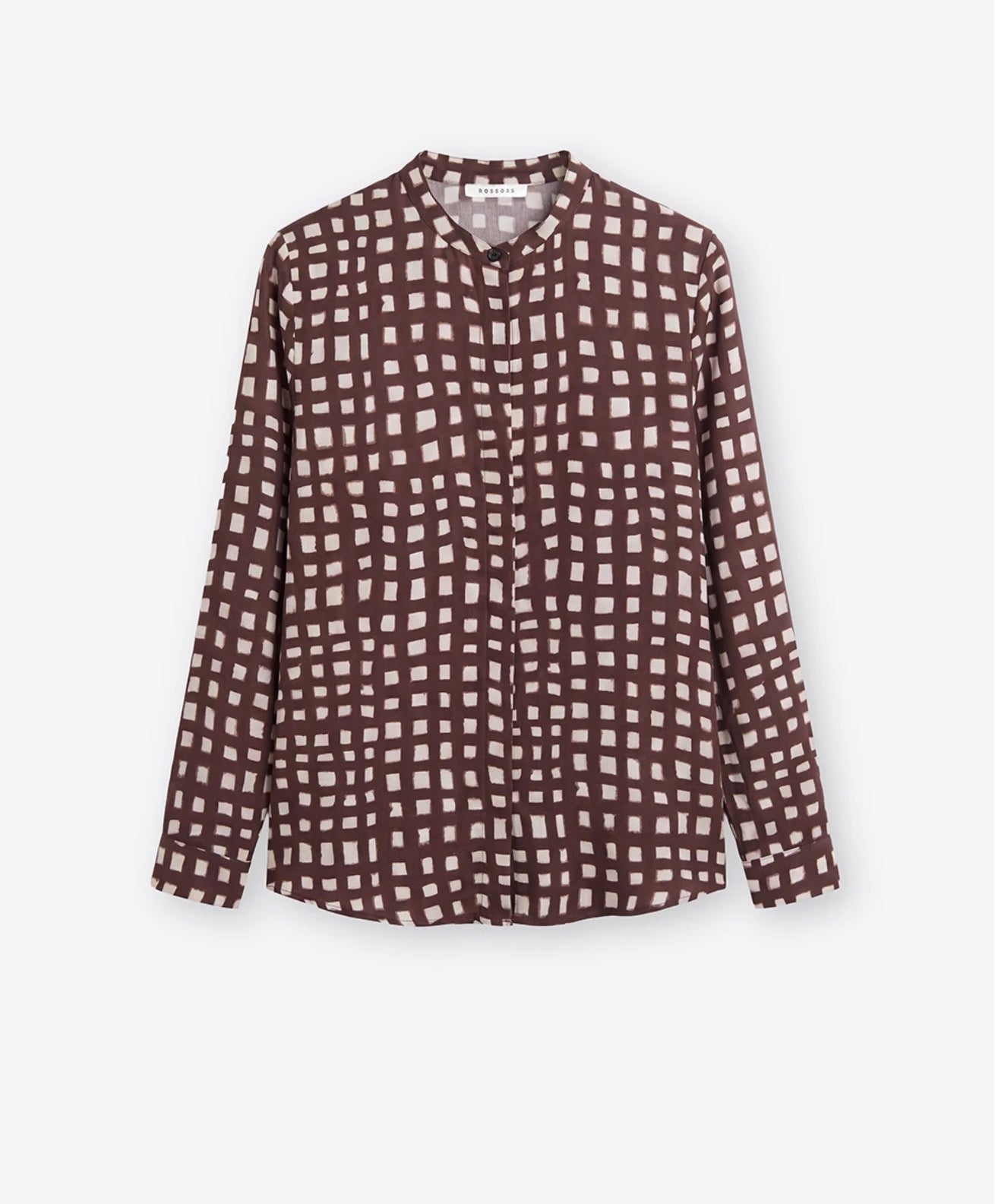 The Brown Print Silk Mandarin Collar Blouse