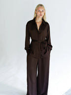 Bernadetta Chocolate Satin Tie Belt Shirt