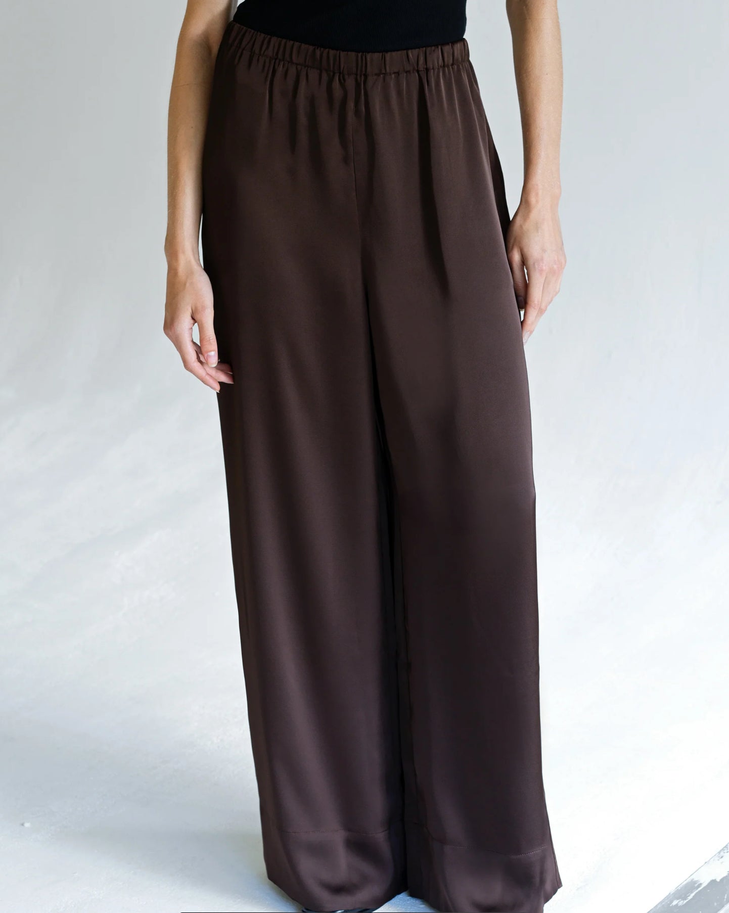 Bernadette Chocolate Satin Wide Leg Trousers