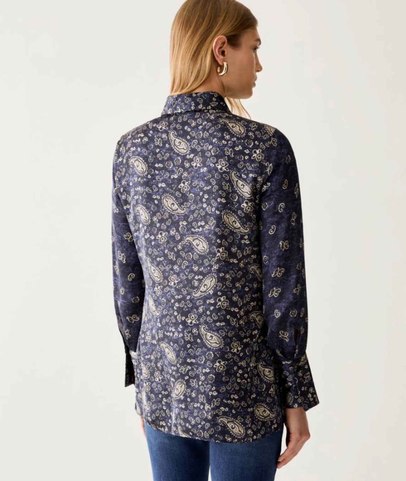 The Navy Brocente Pattern Blouse