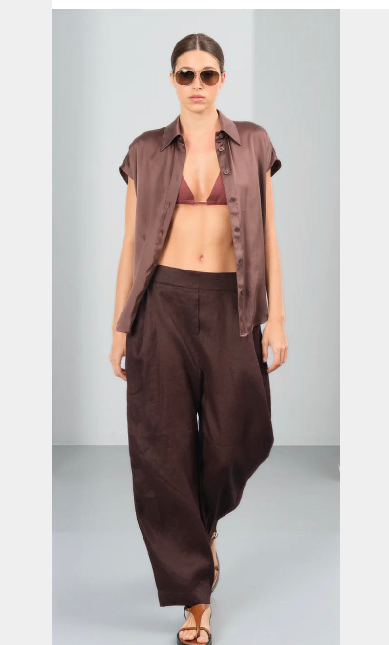 The Arwa Chocolate Brown Linen Trouser