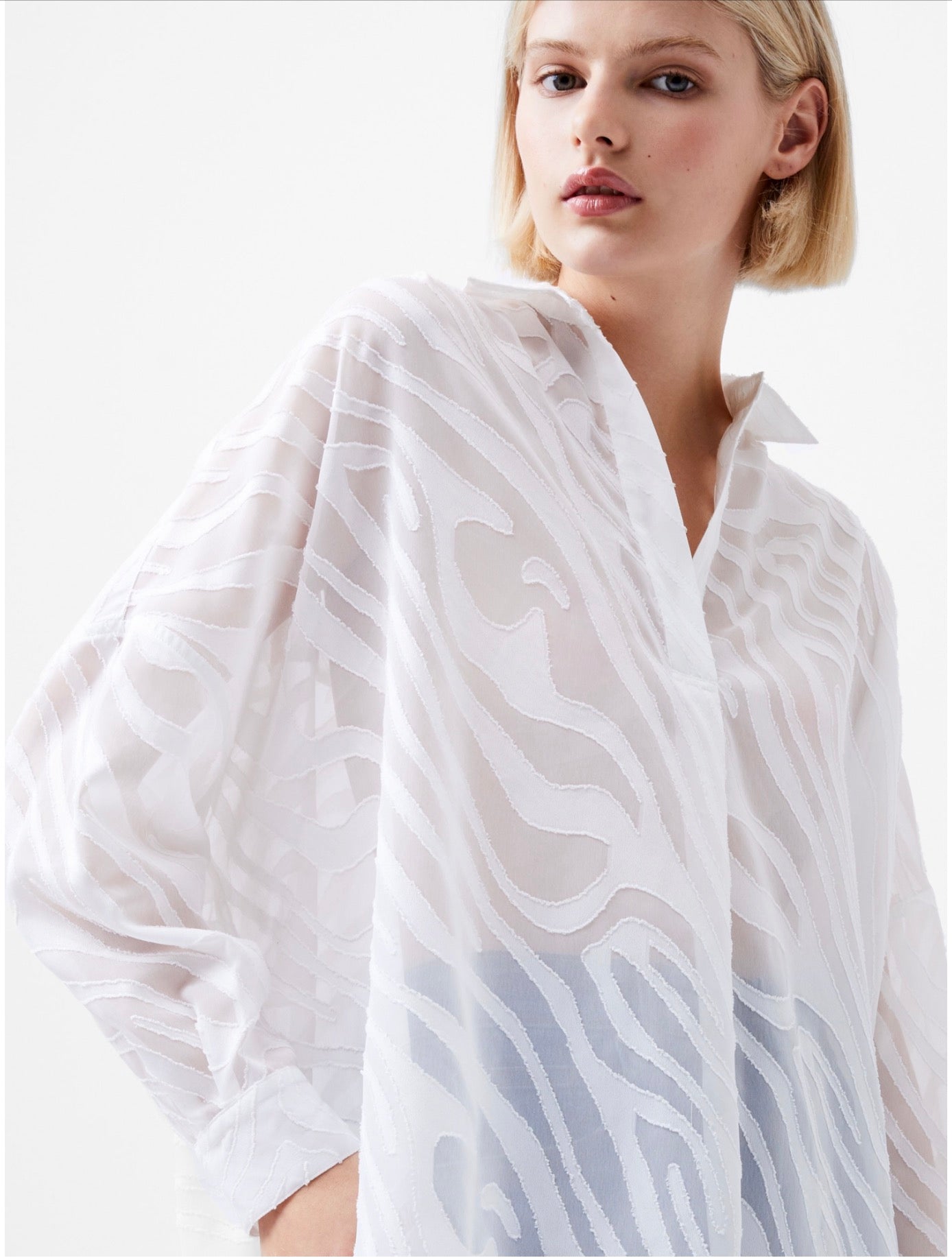 Devore Oversized White Popover Blouse