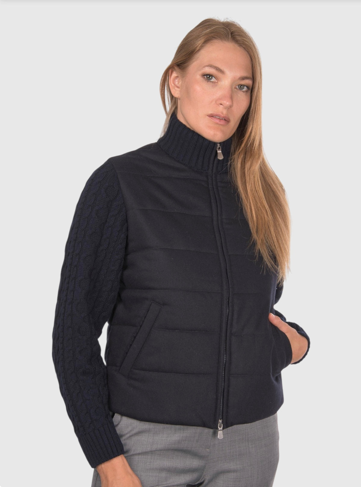 Cable Sleeved Navy Bomber Jacket