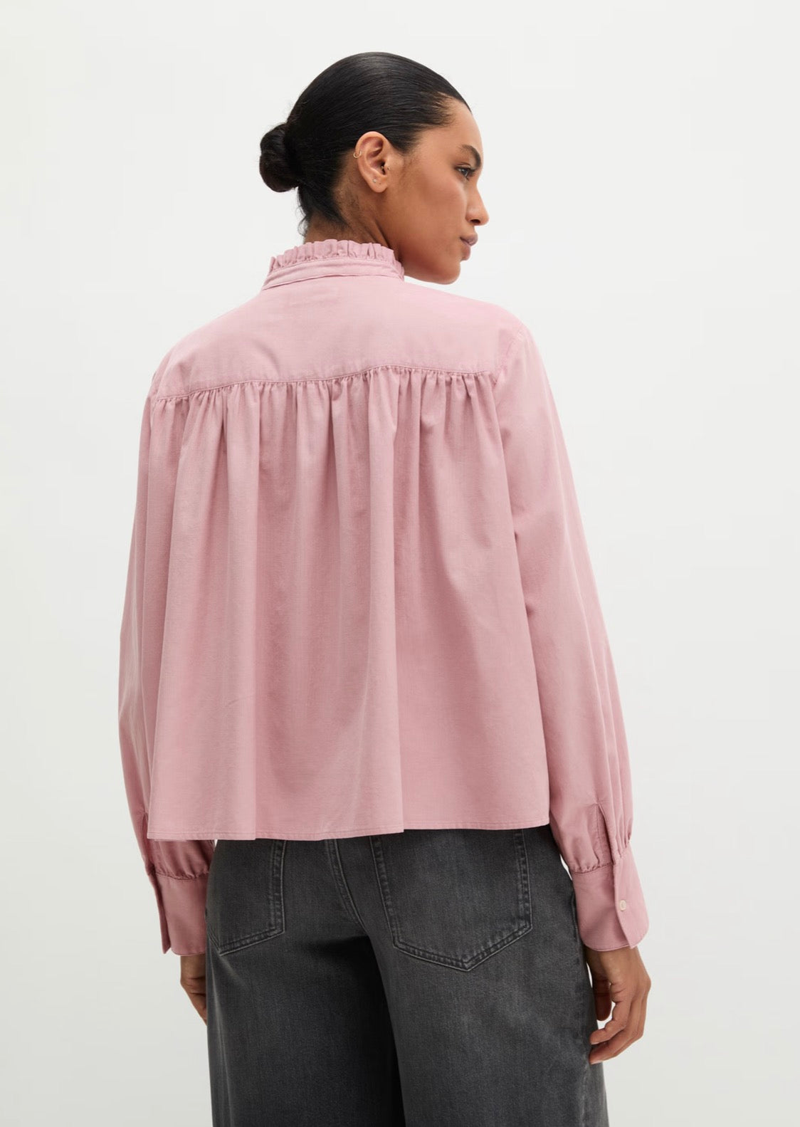 Misty Pink Corduroy Velvety Ruffle Blouse