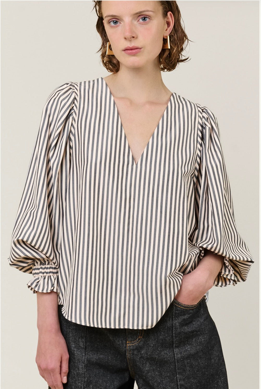 Remi Stripe V-Neck Blouse