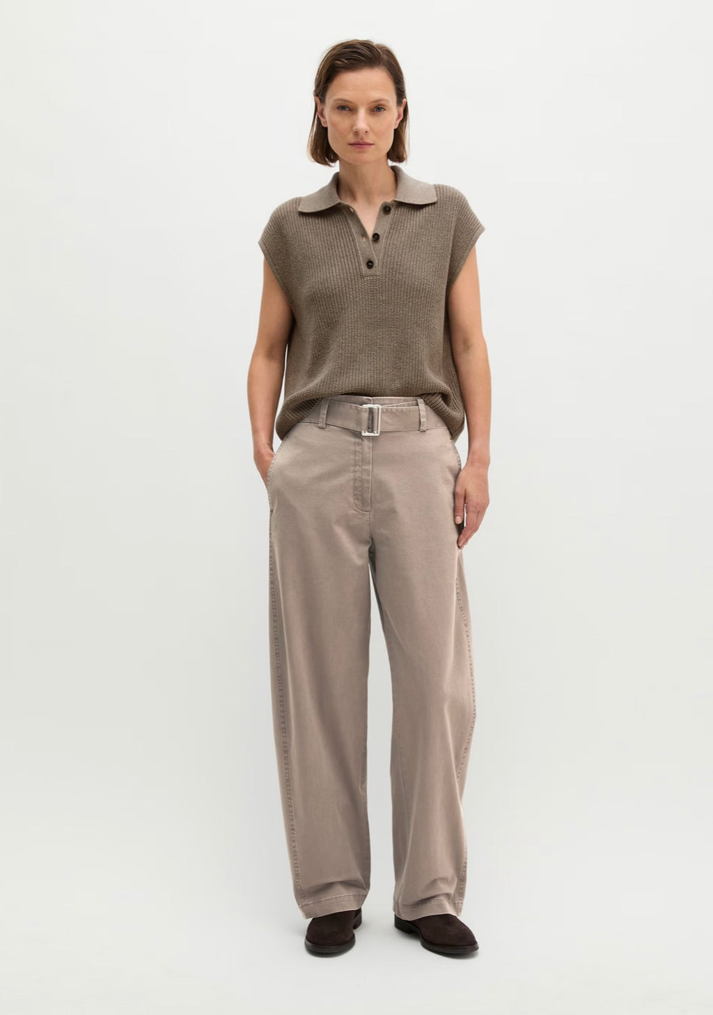 The Soft Twill Stone Taupe Barrel Trousers