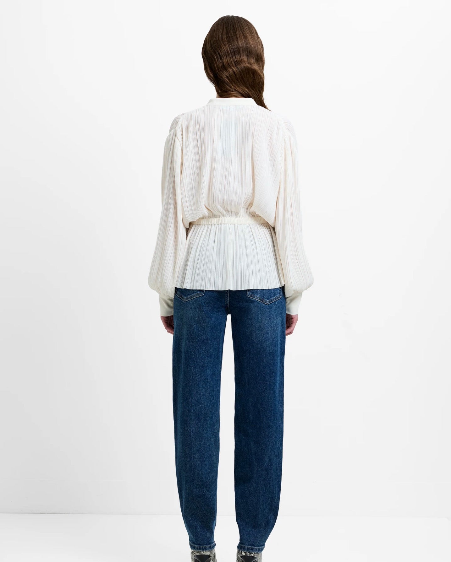 Noelle Plisse Military Tie Up Blouse