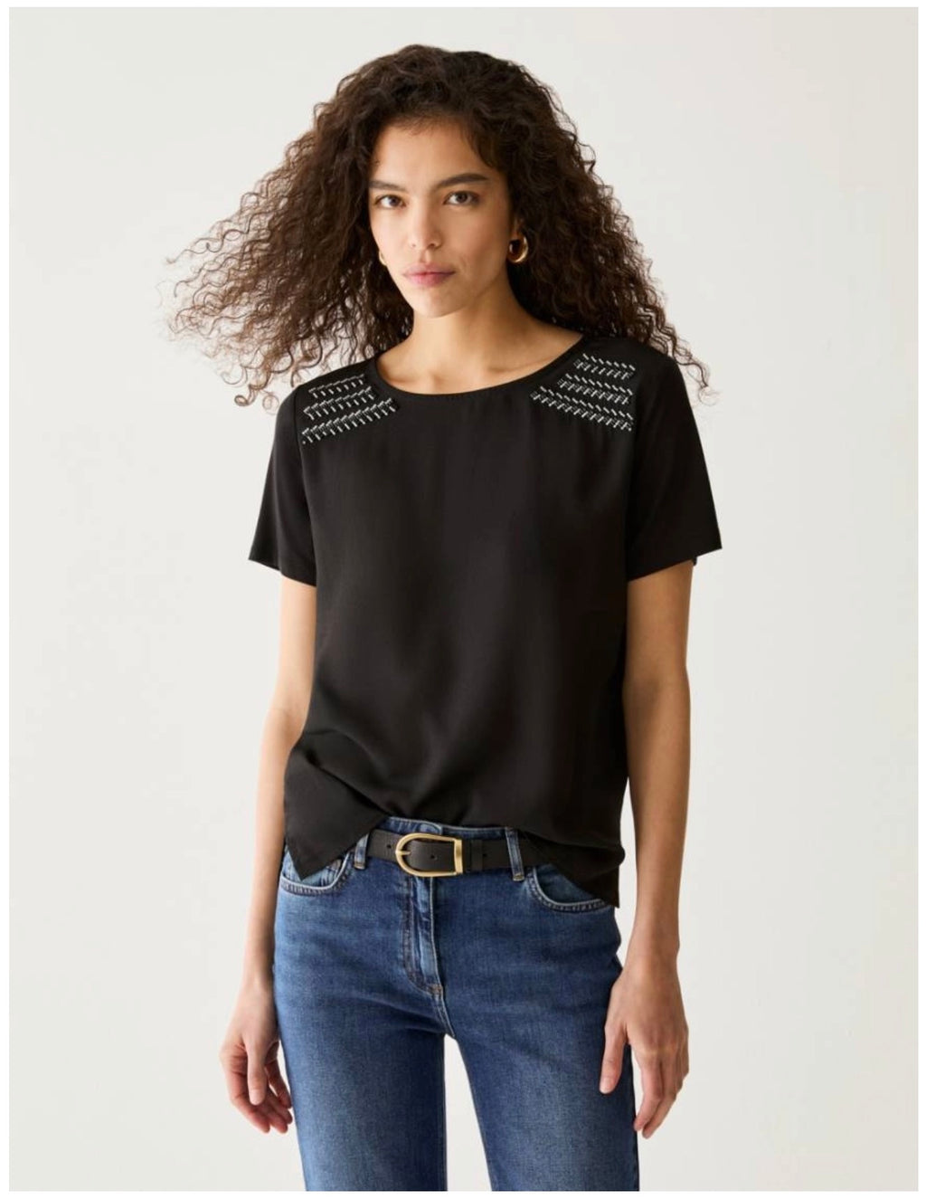 The Black Sequin Crepe Top