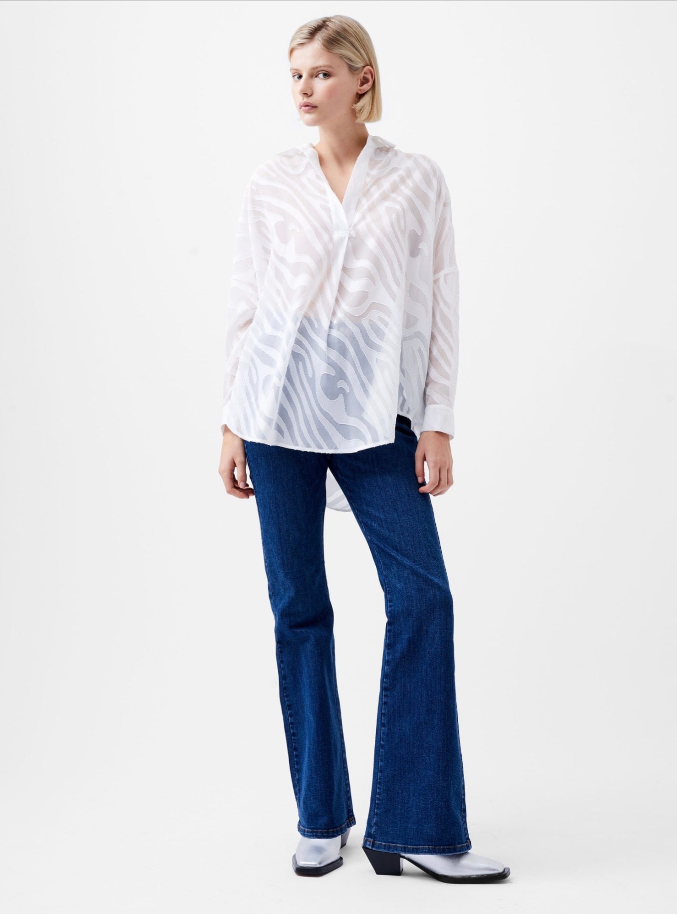 Devore Oversized White Popover Blouse