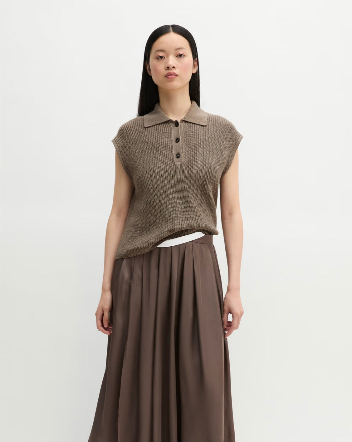 The Relaxed Stone Taupe Button Vest Knit