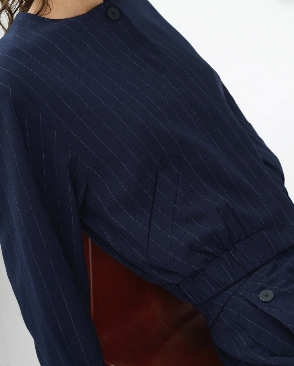 Alia Pinstripe Bomber Jacket