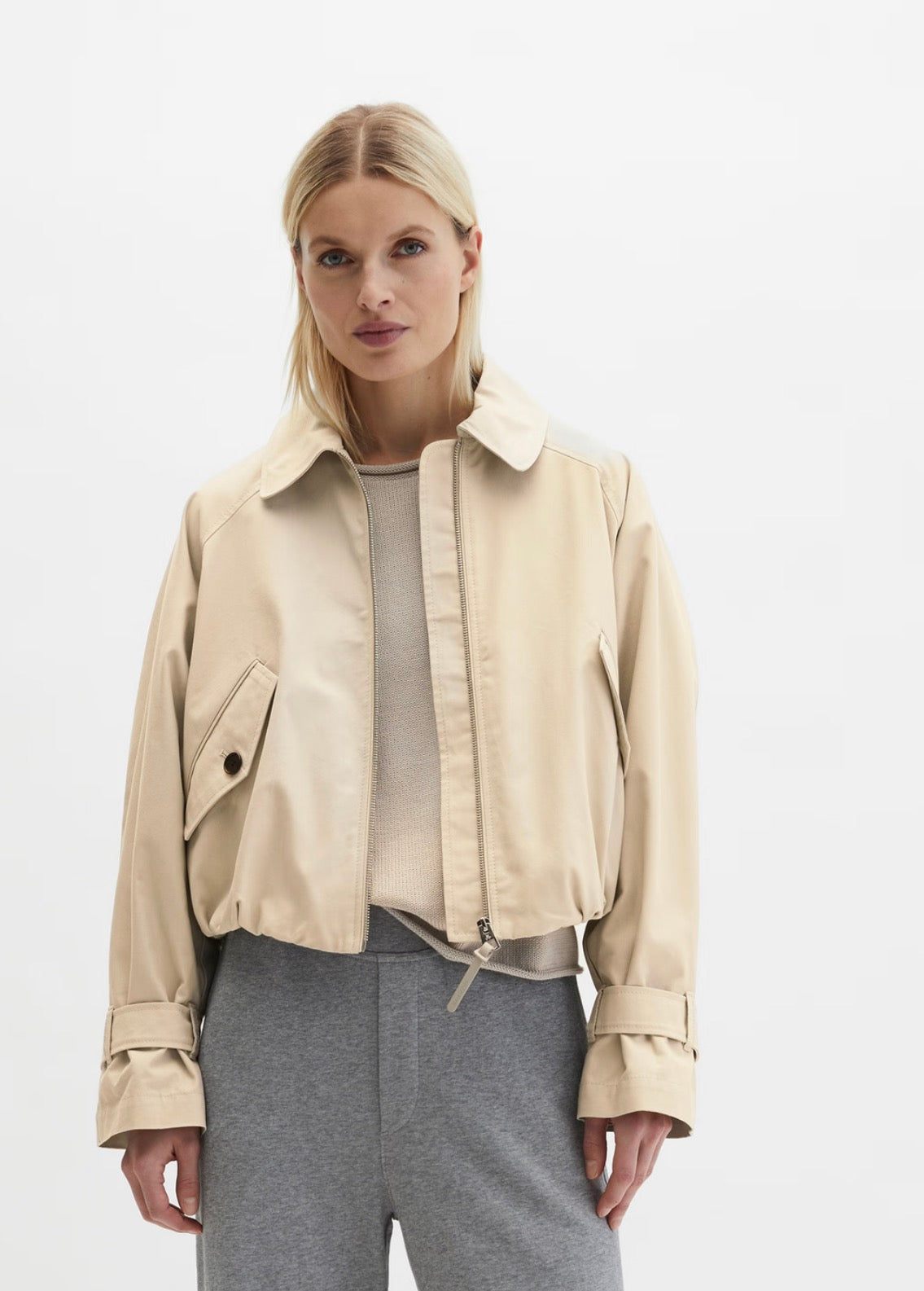 The Linen Beige Bomber Style Trench