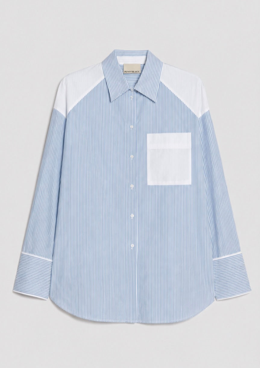 The Stripe Pocket Detail Blue Shirt