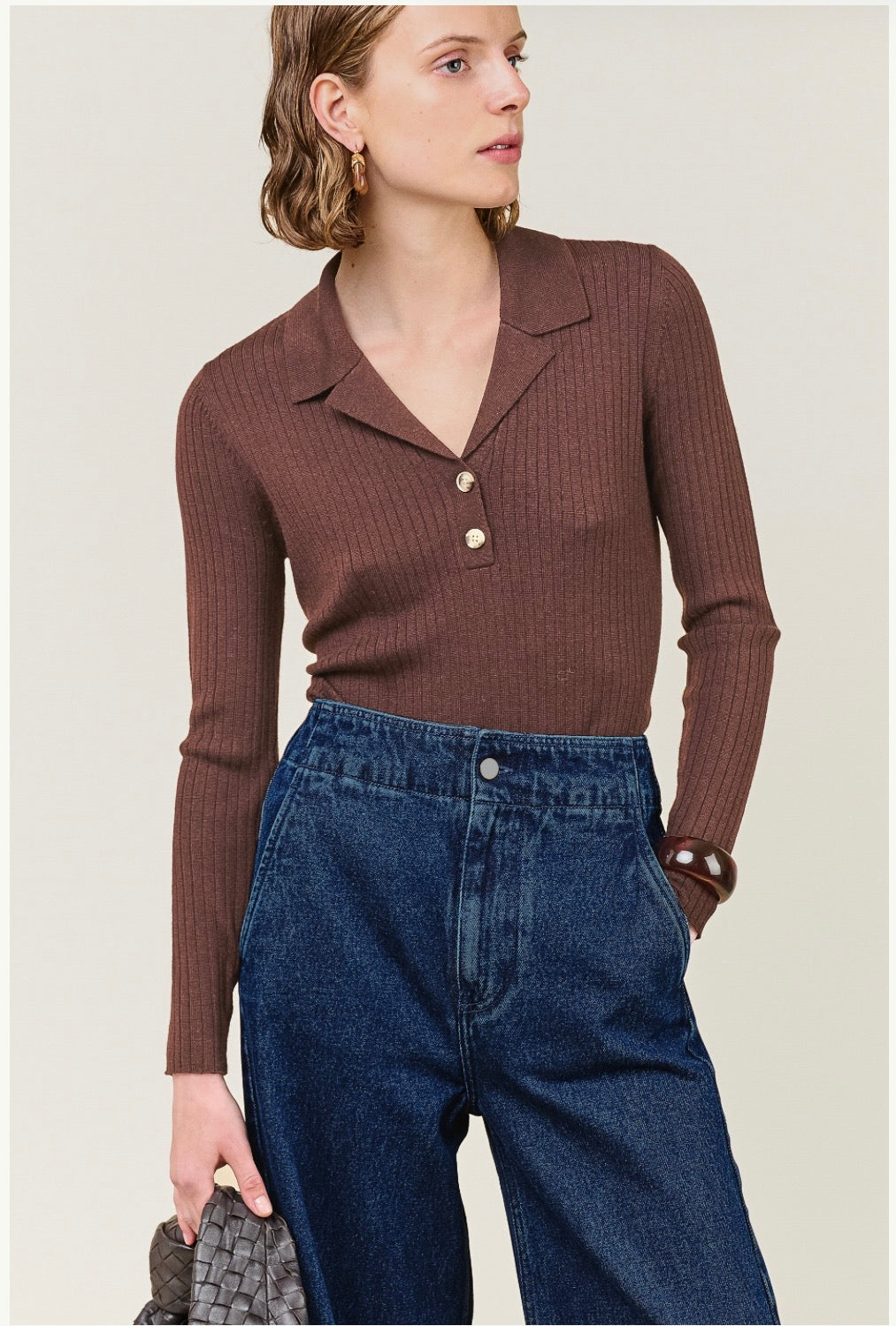 Yara Open Neck Chocolate Knit Top