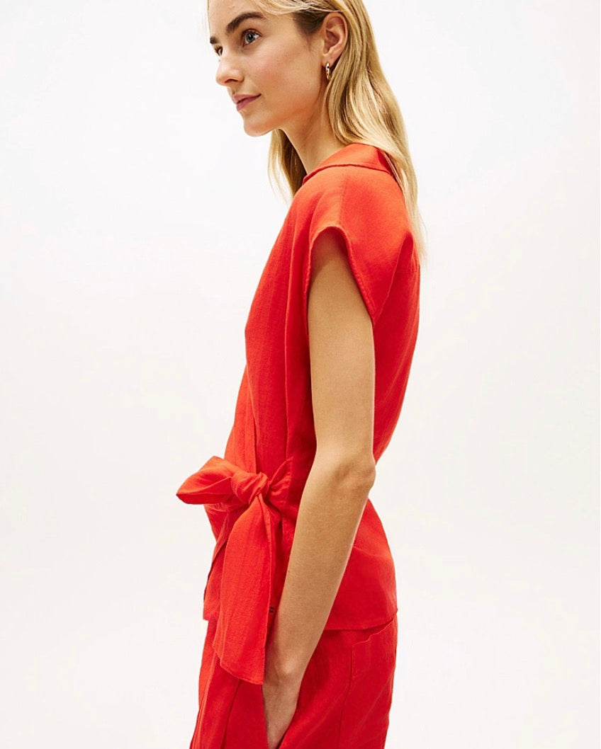 Pure Linen Wrap Knot Sleeveless Blouse