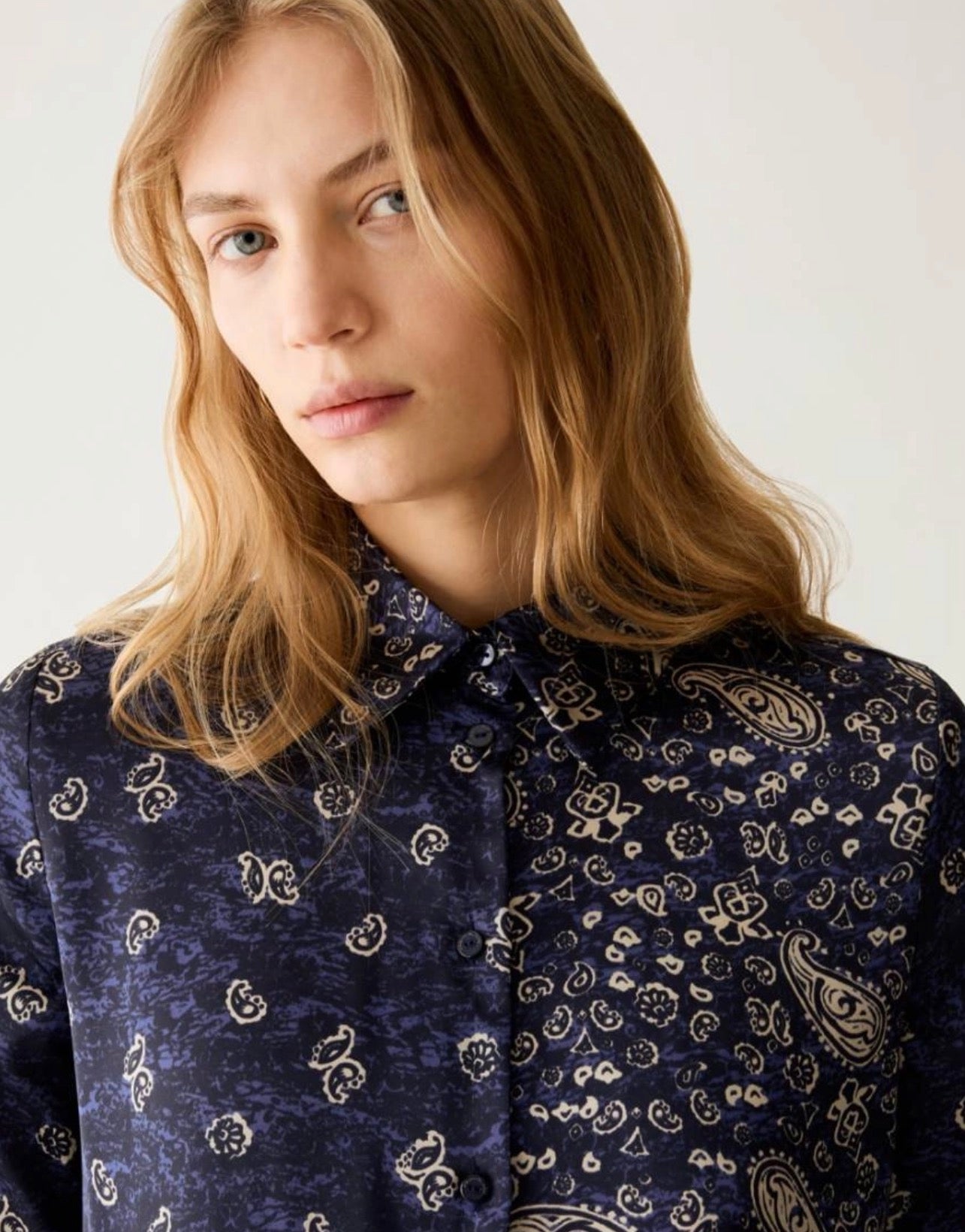 The Navy Brocente Pattern Blouse