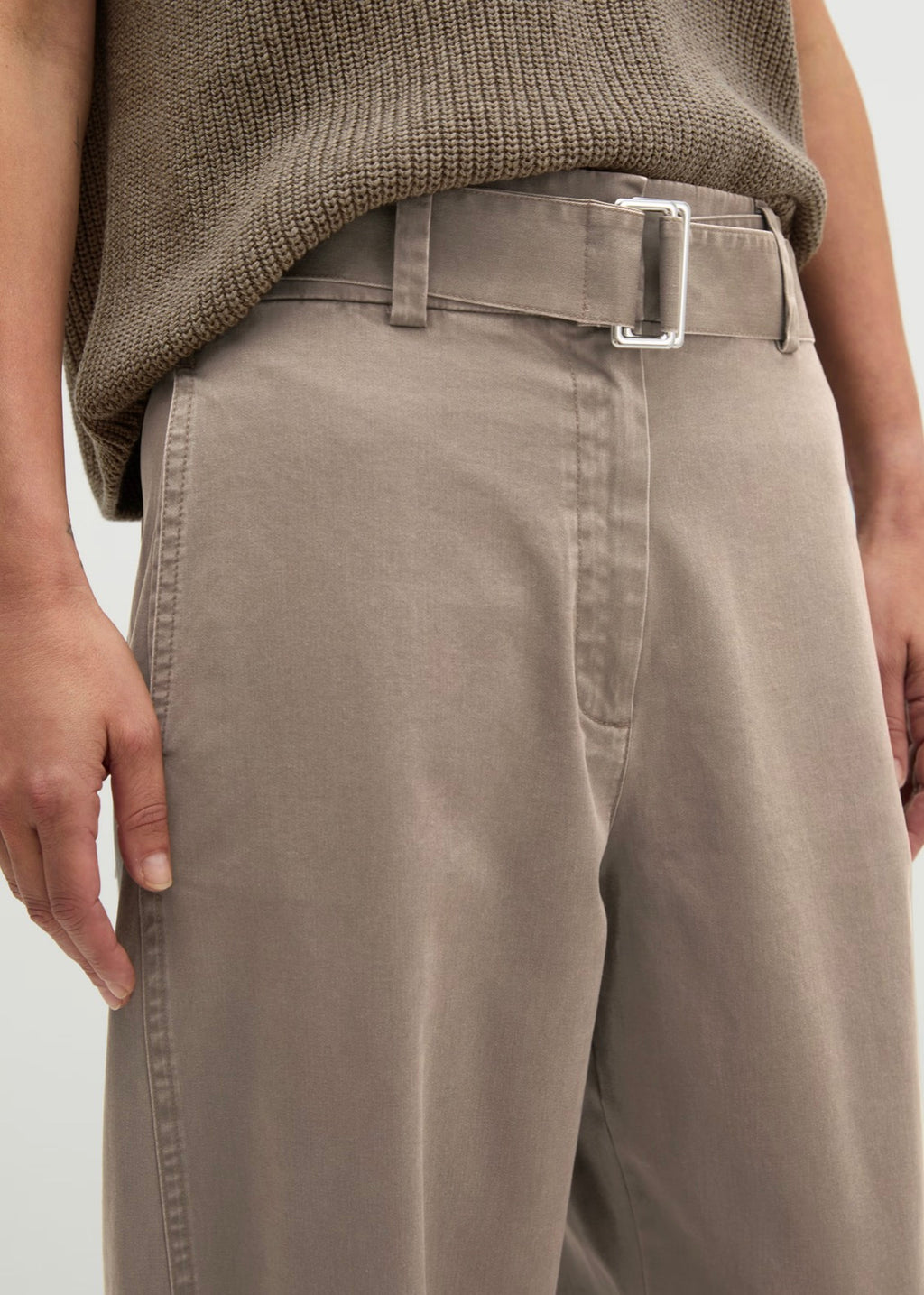 The Soft Twill Stone Taupe Barrel Trousers