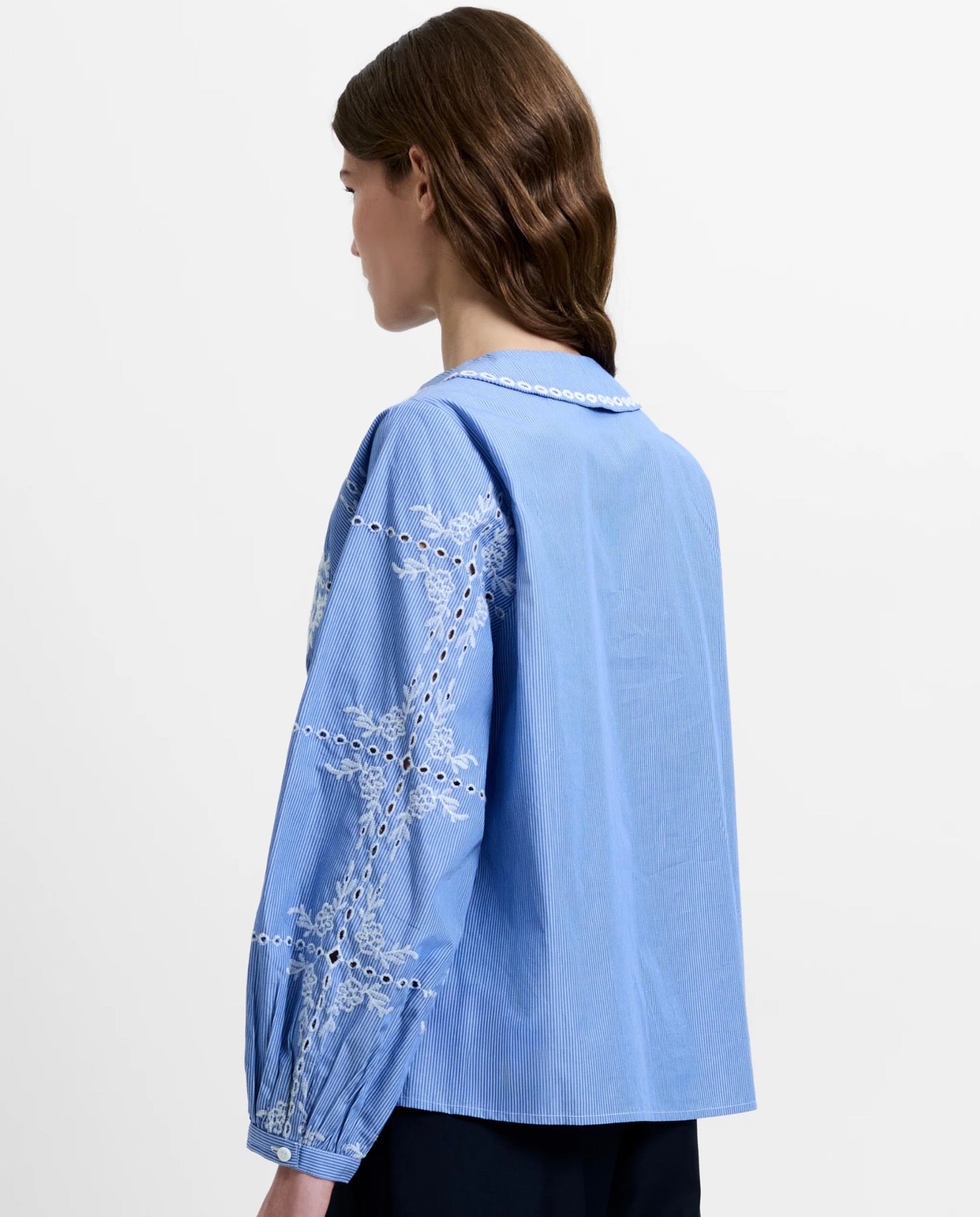 Grayson Peter Pan Collar Embroidered Top