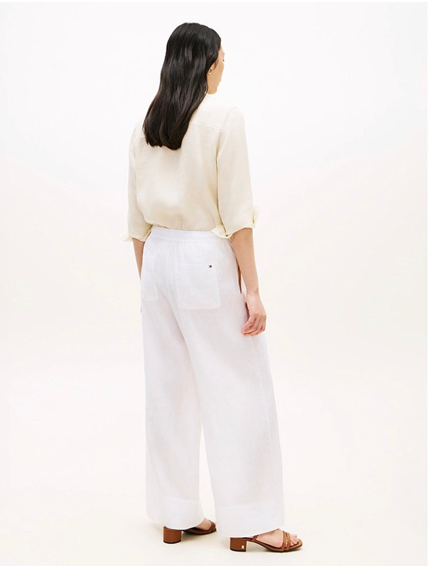 The Relaxed Wide Leg White Linen Trousers