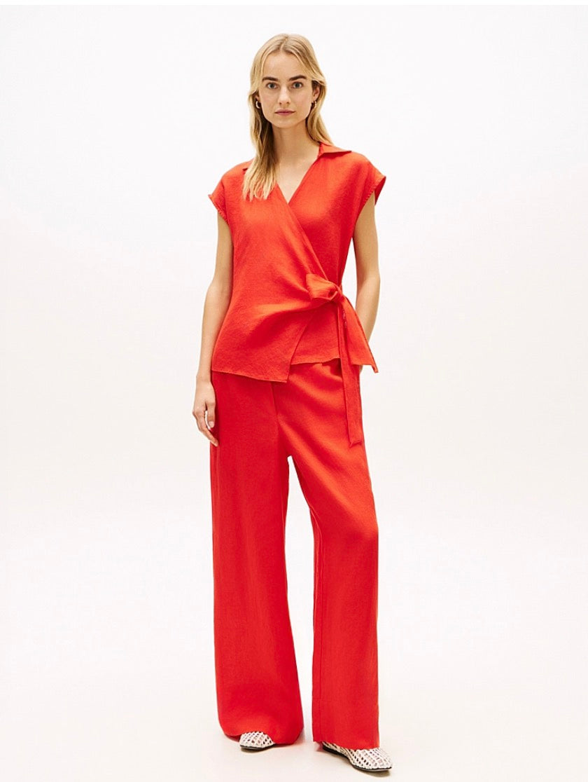 Pure Linen Wrap Knot Sleeveless Blouse