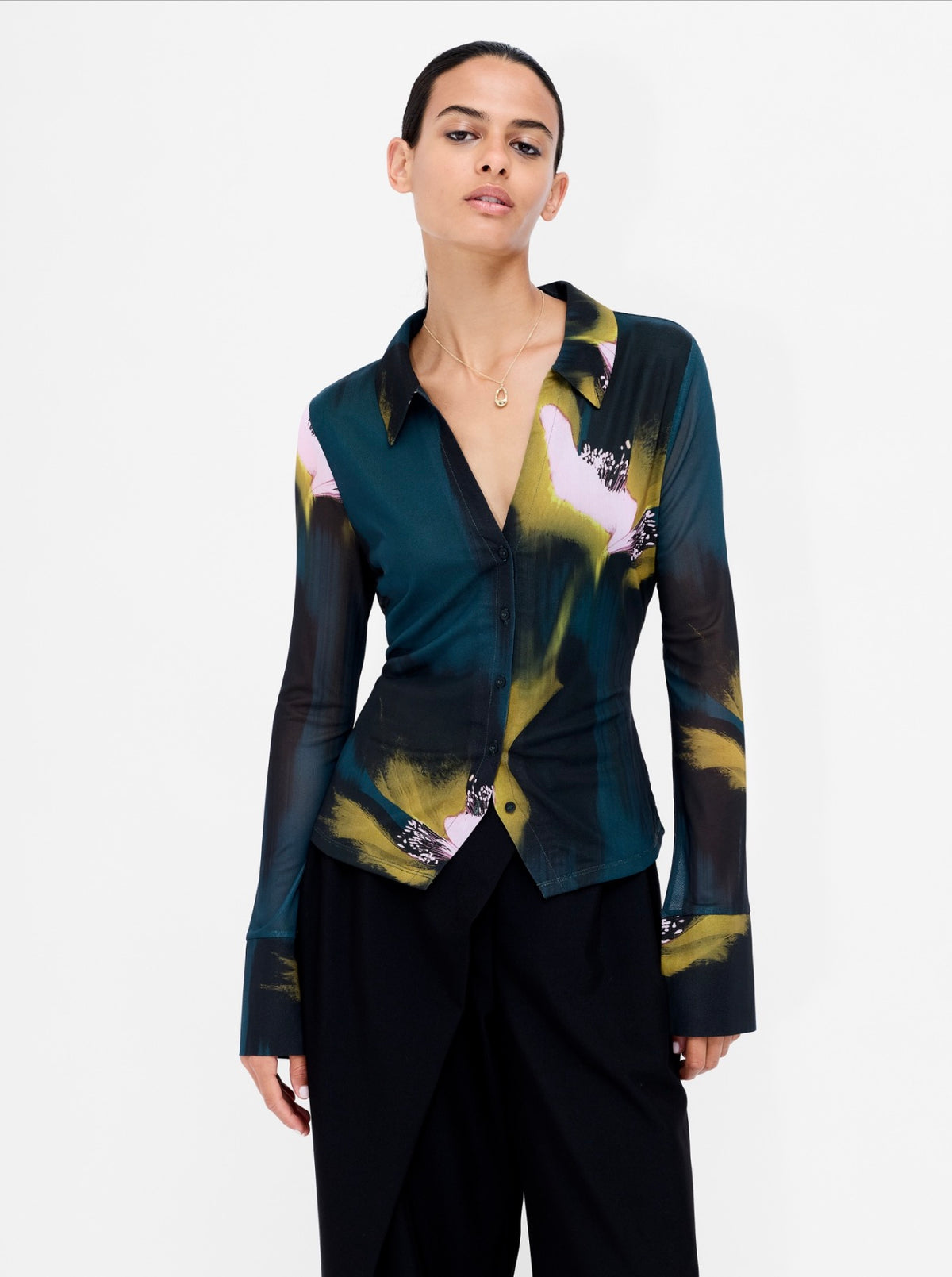 Kamila Green Pattern Mesh Top