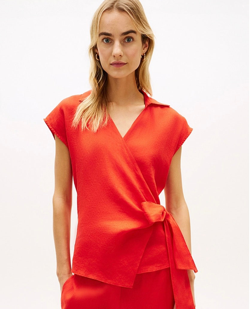 Pure Linen Wrap Knot Sleeveless Blouse