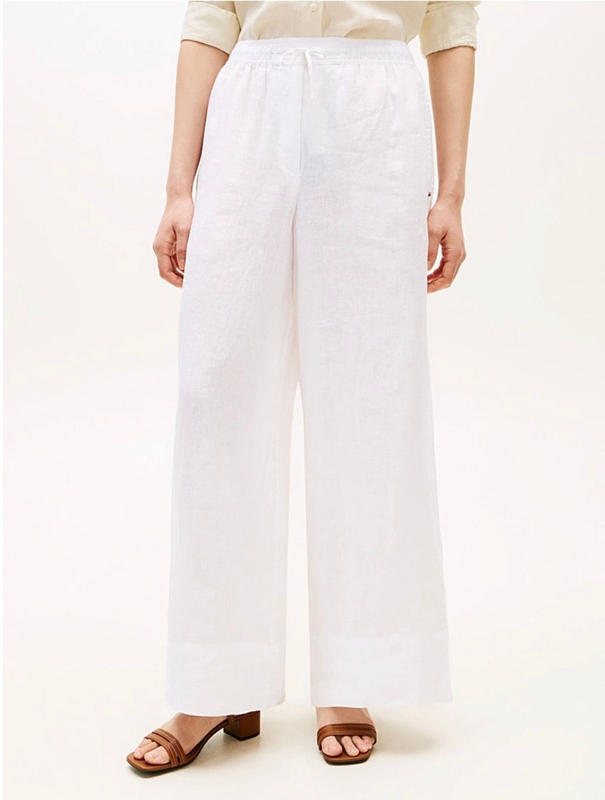 The Relaxed Wide Leg White Linen Trousers