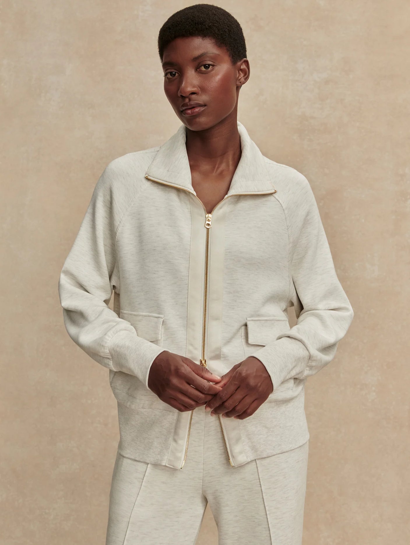 Roxbury Ivory Marl Zip-Through Sweat