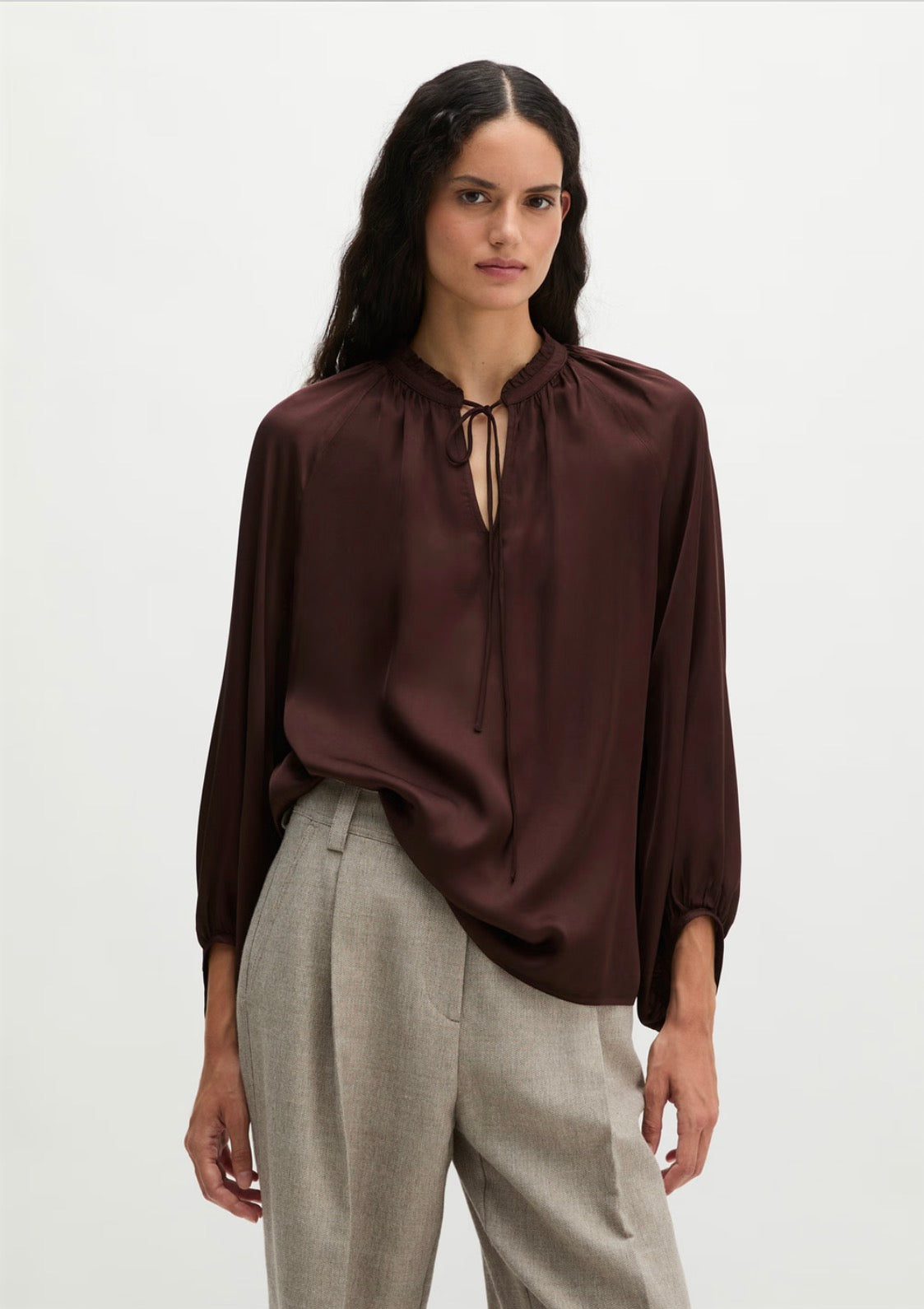 Relaxed Satin Dark Cherry Blouse