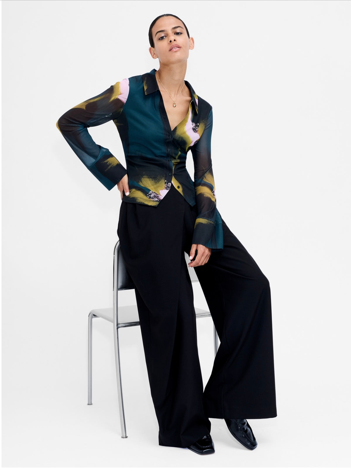 Kamila Green Pattern Mesh Top