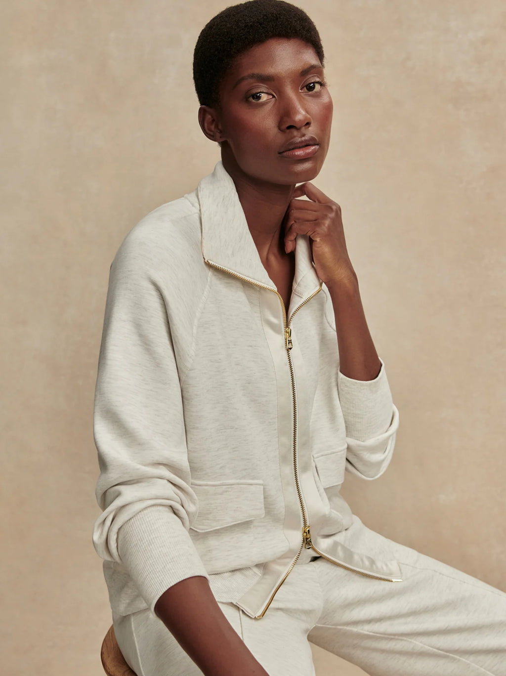Roxbury Ivory Marl Zip-Through Sweat