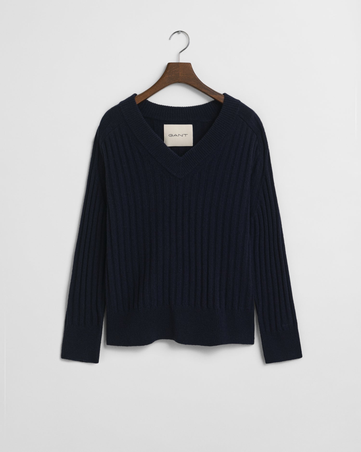 Ribbed Wool V-Neck Sweater