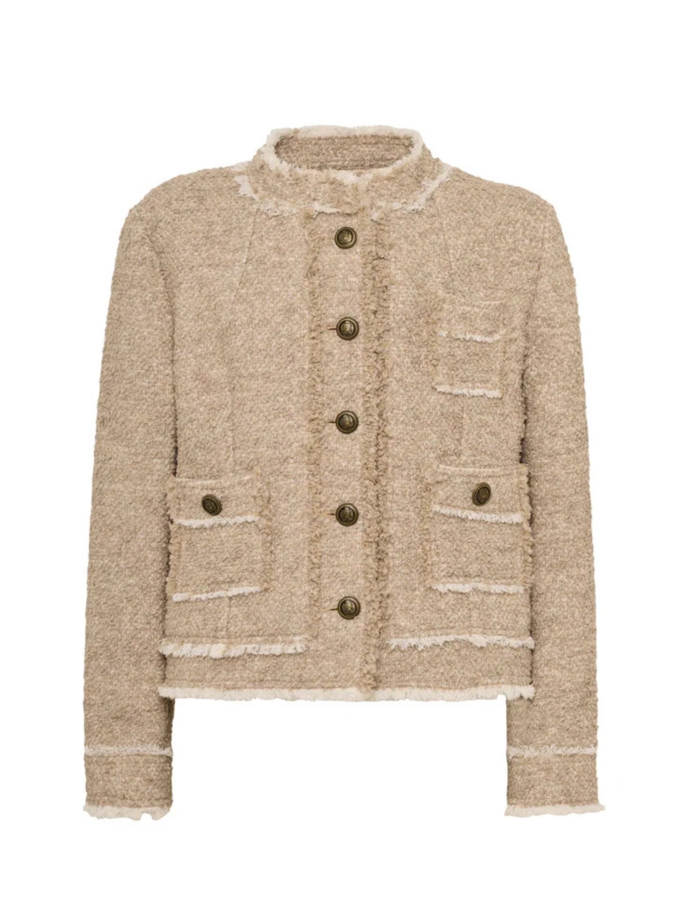 The Chilli Nude Trimmed Boucle Jacket