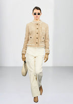 The Chilli Nude Trimmed Boucle Jacket
