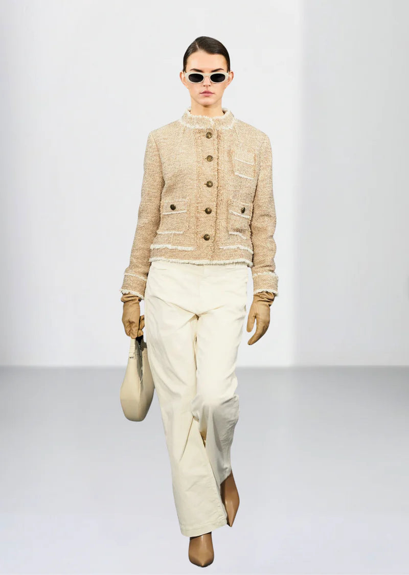 The Chilli Nude Trimmed Boucle Jacket