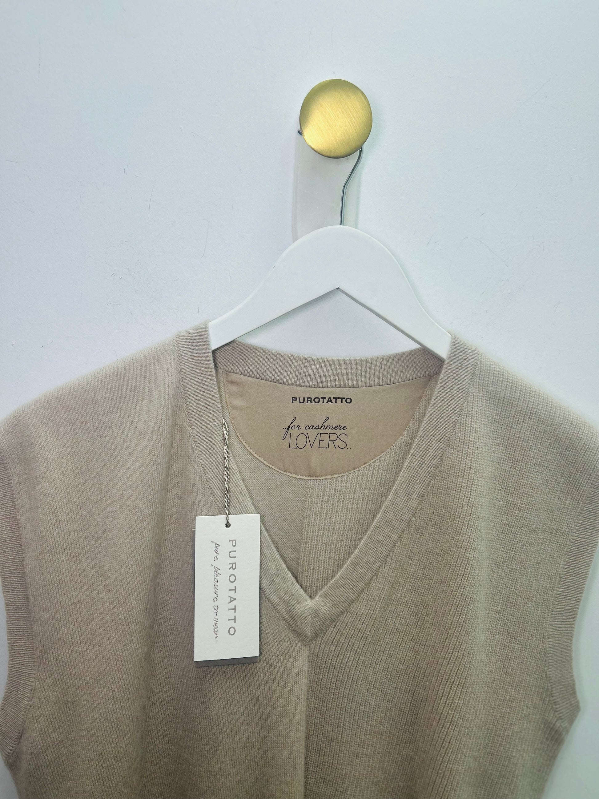 Beige Cashmere Blend Sleeveless Vest