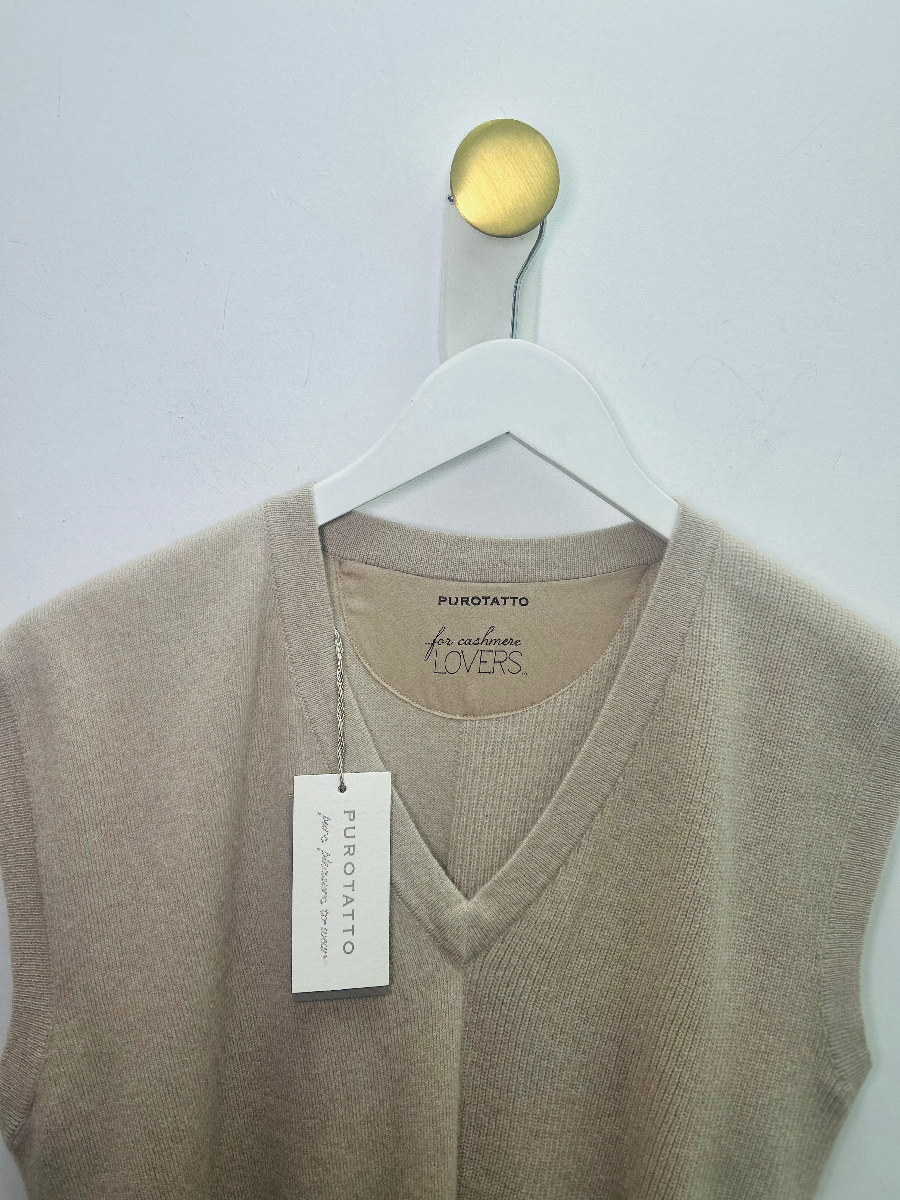 Beige Cashmere Blend Sleeveless Vest