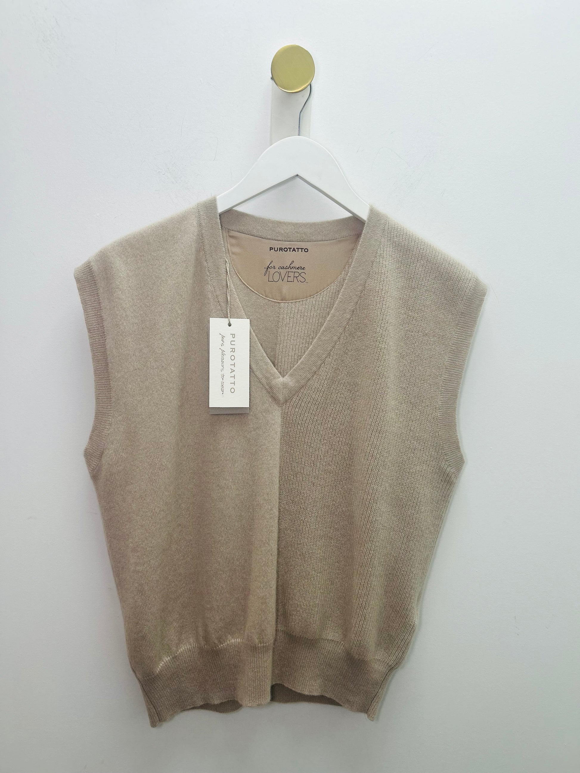 Beige Cashmere Blend Sleeveless Vest