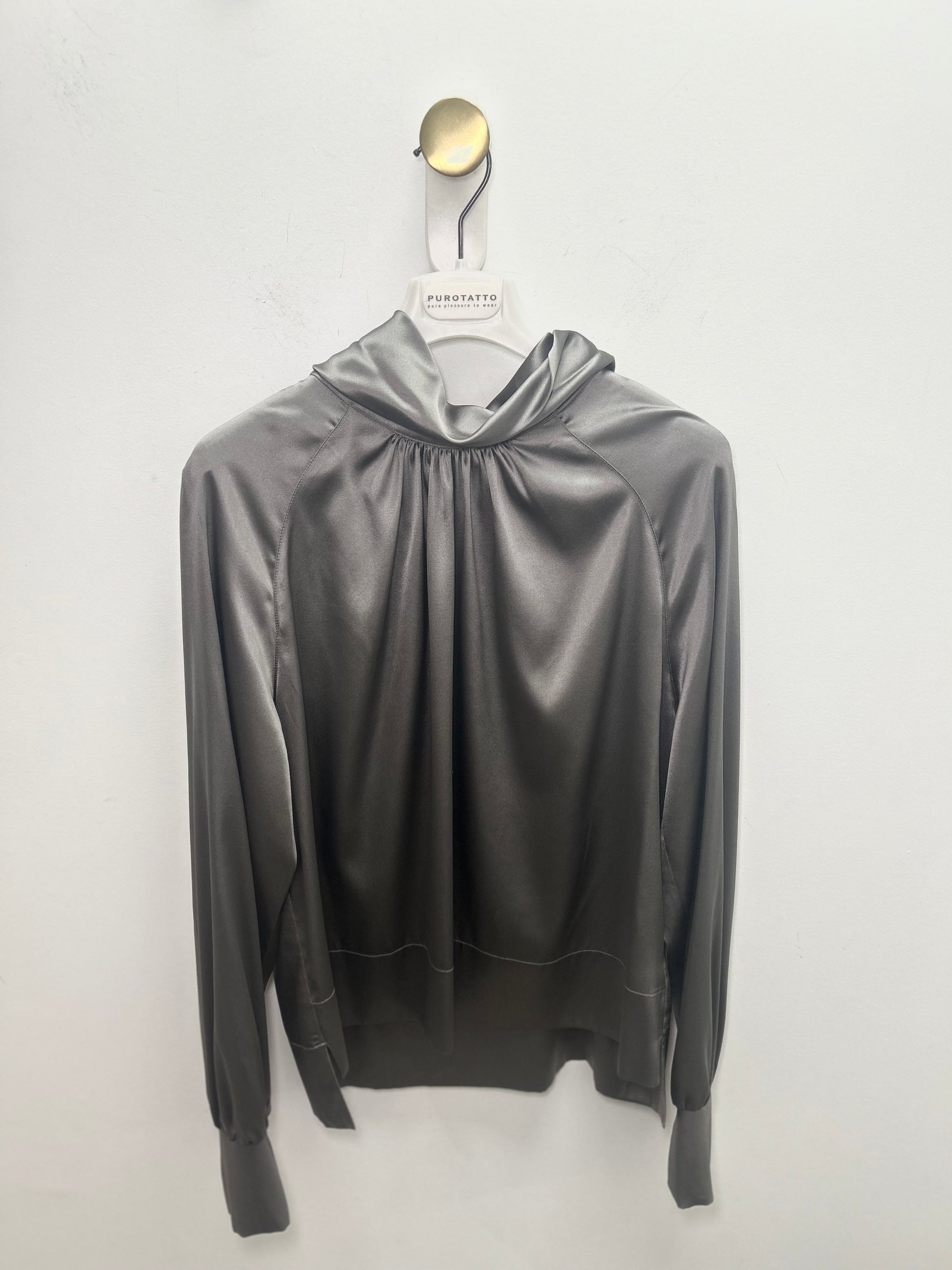 Satin Cowl Neck Dark Taupe Blouse