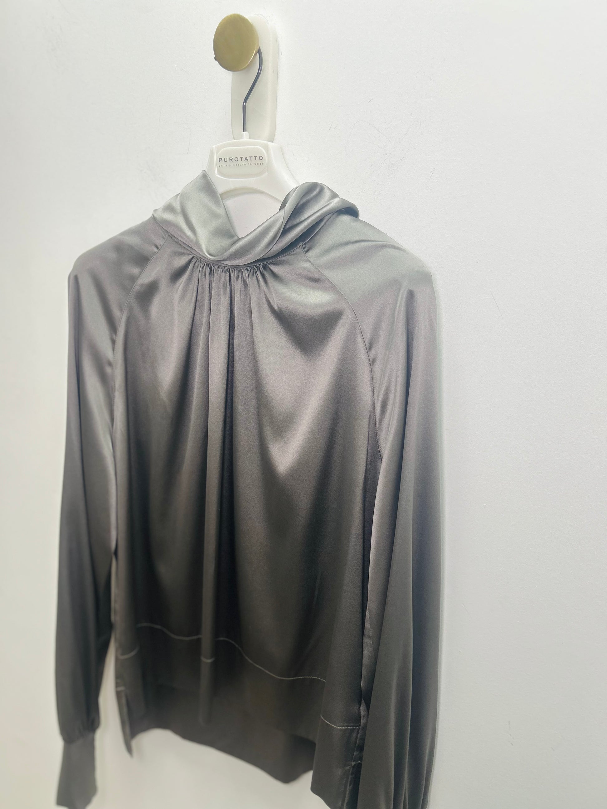 Satin Cowl Neck Dark Taupe Blouse