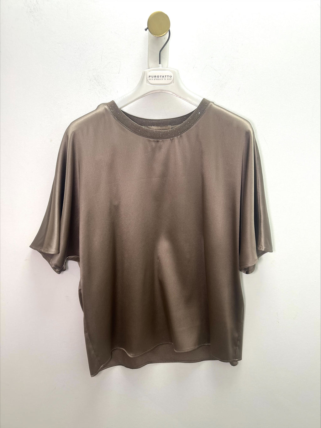 Satin Dark Rose Blush Short Sleeve Top