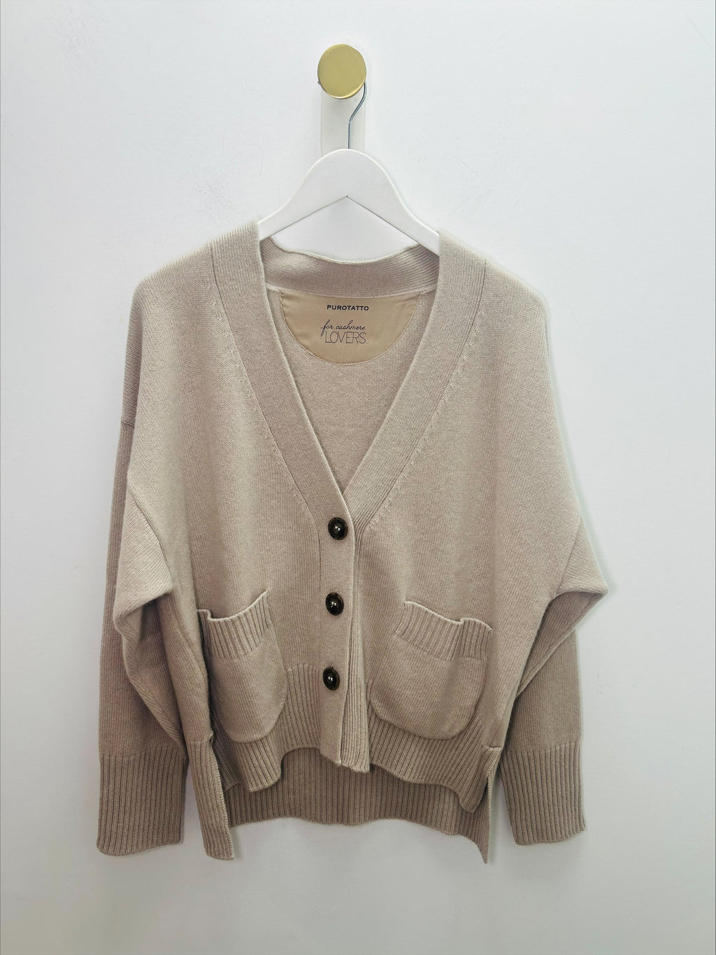 Cashmere Blend Beige V-Neck Cardigan