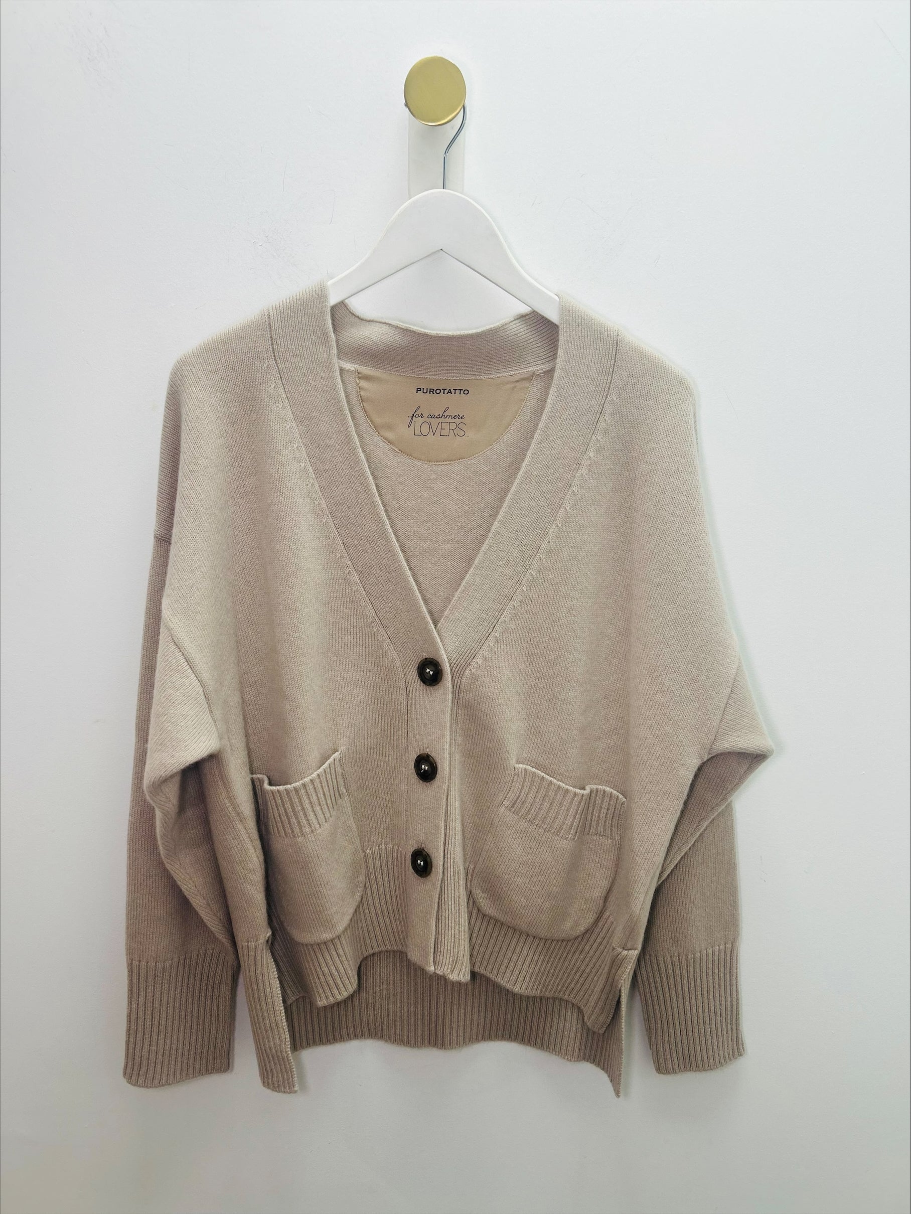 Cashmere Blend Beige V-Neck Cardigan
