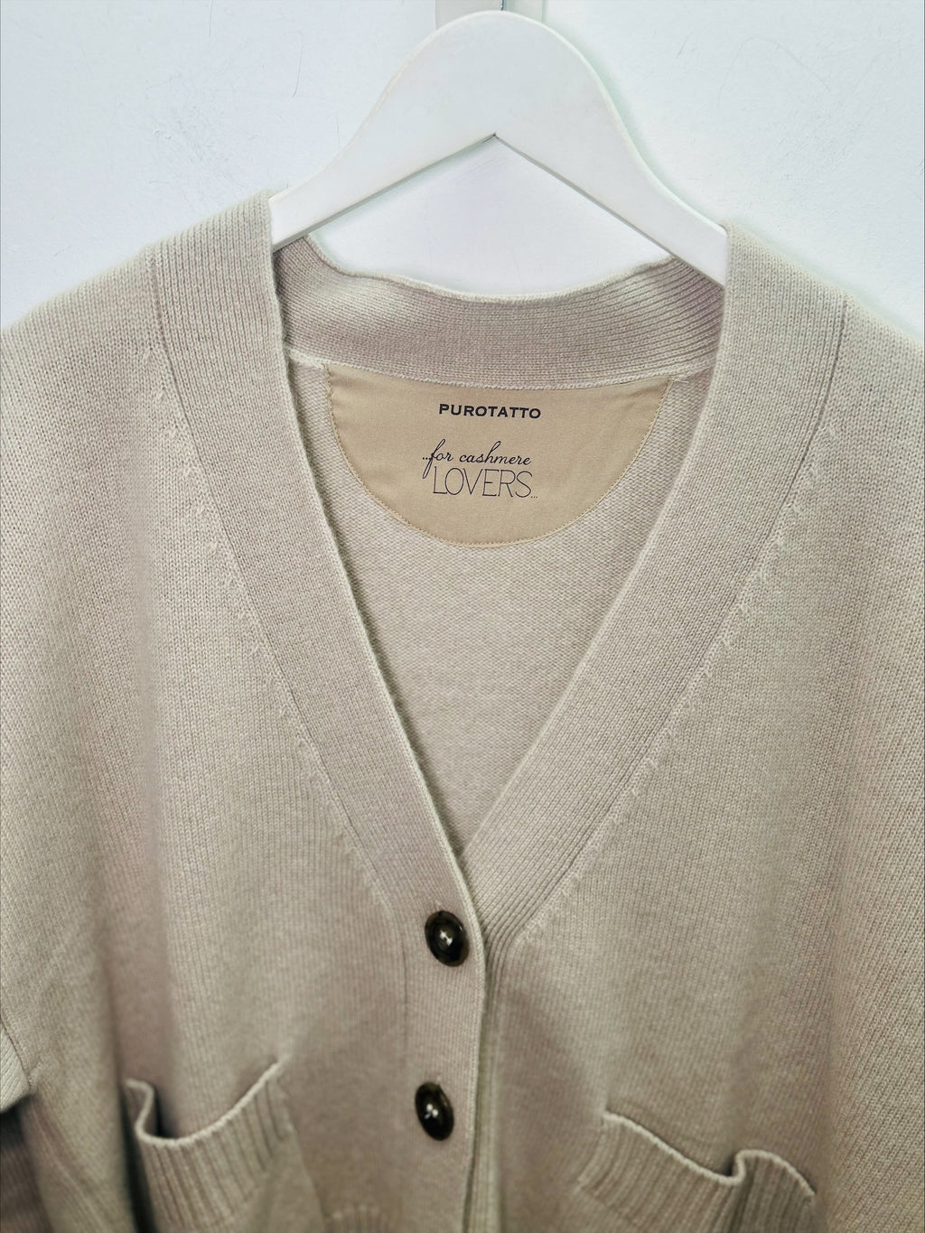 Cashmere Blend Beige V-Neck Cardigan