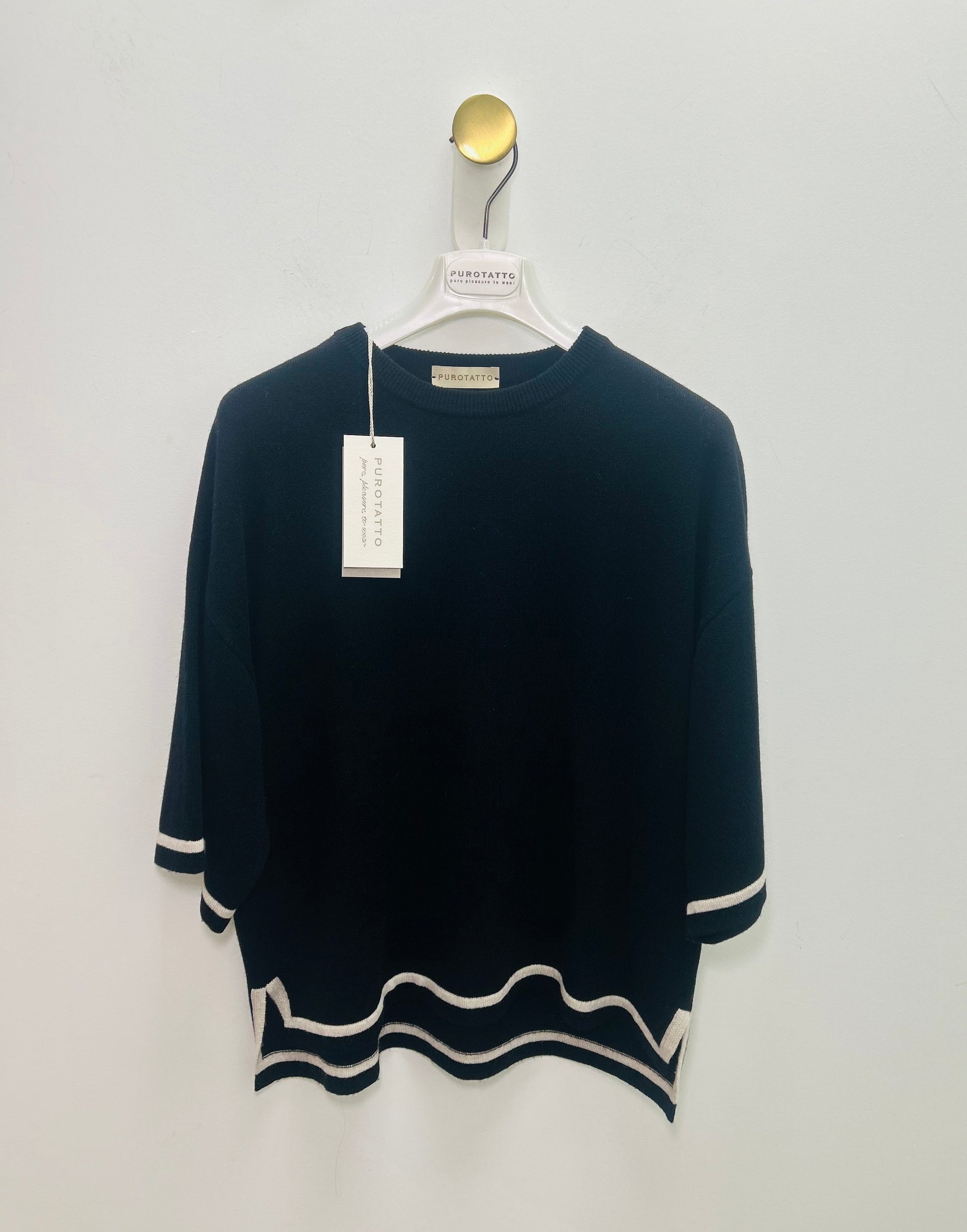 Black And White Trim Wool Blend Floaty Knit