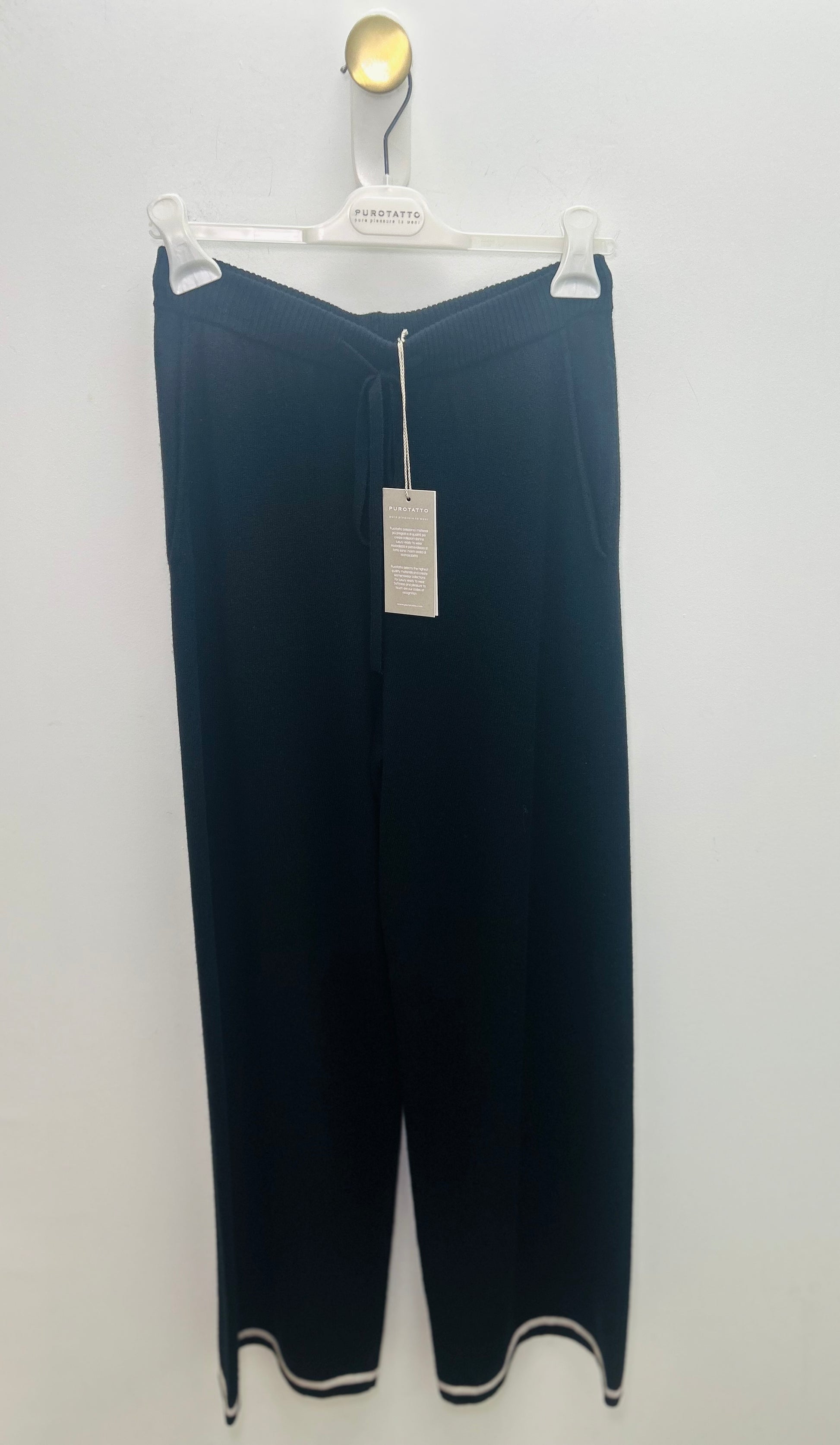 Black White Detail Wool Blend Wide Leg Bottoms