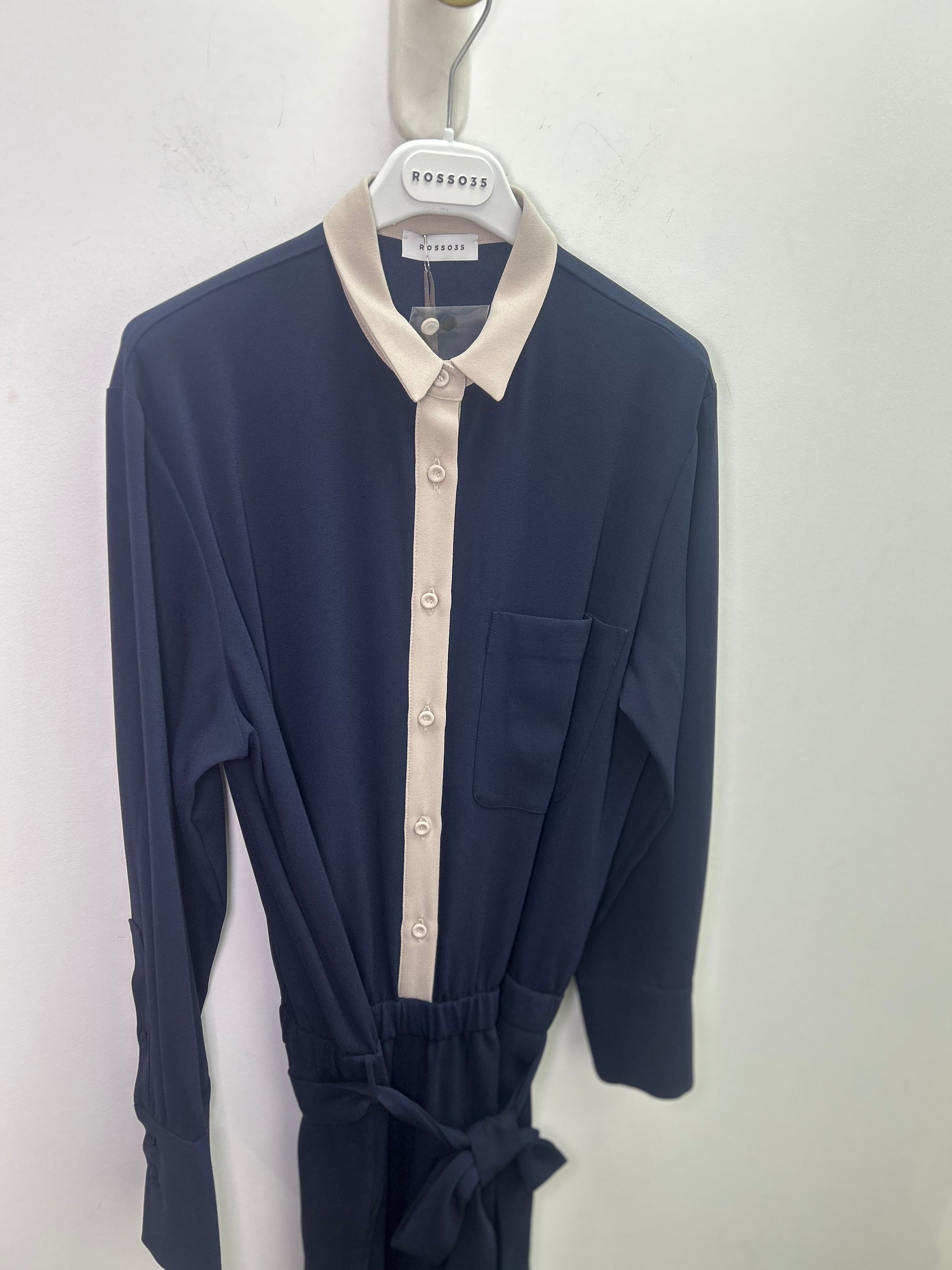 Nude Button Front Navy Wide Leg Jumpsuit