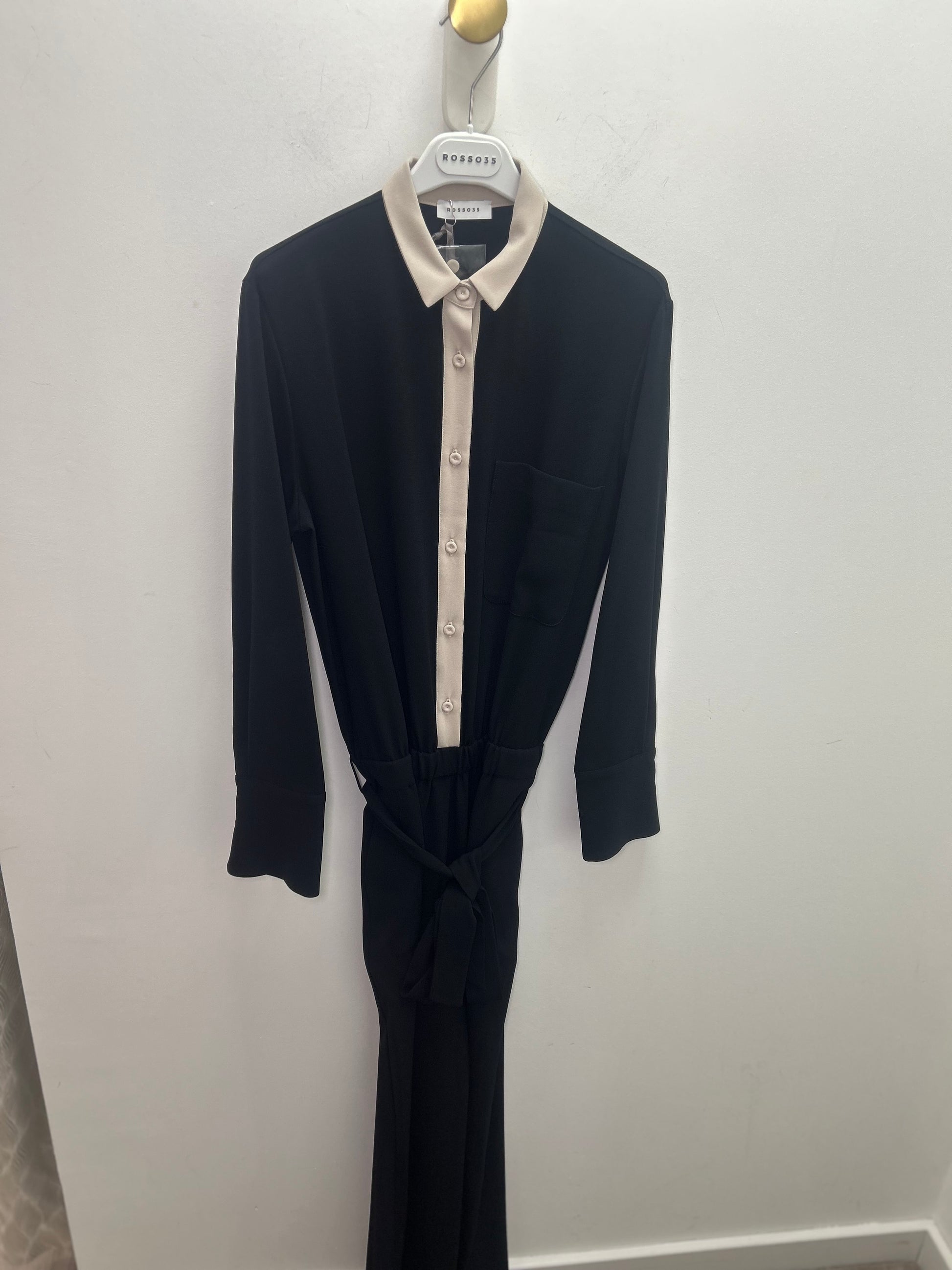 Nude Button Front Black Wide Leg Jumpsuit
